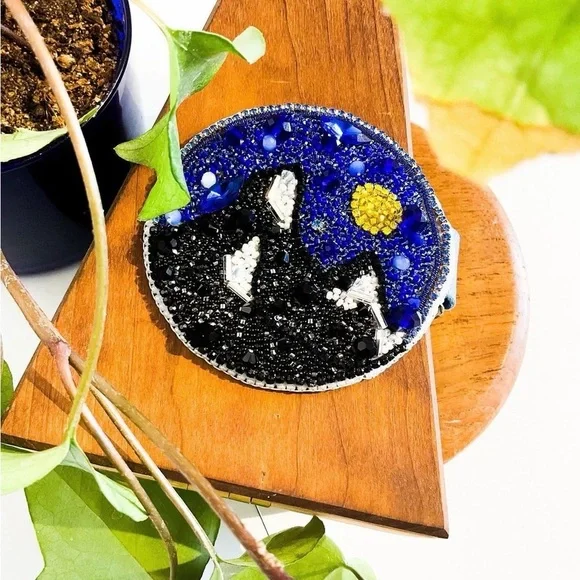 Handmade Beaded Mountain Night Sky Bag Charm Keychain | Custom Colours - Picture 2 of 3